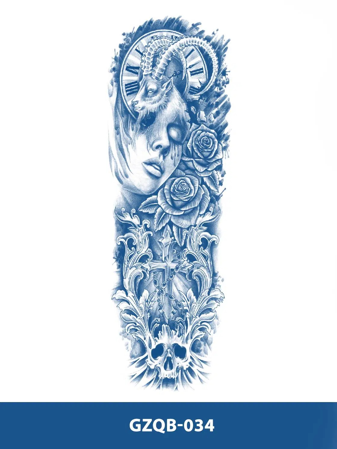 GZQB-034 YARI KALICI KEÇİ KADIN VE GÜL DESEN KOL DÖVMESİ-TATTO